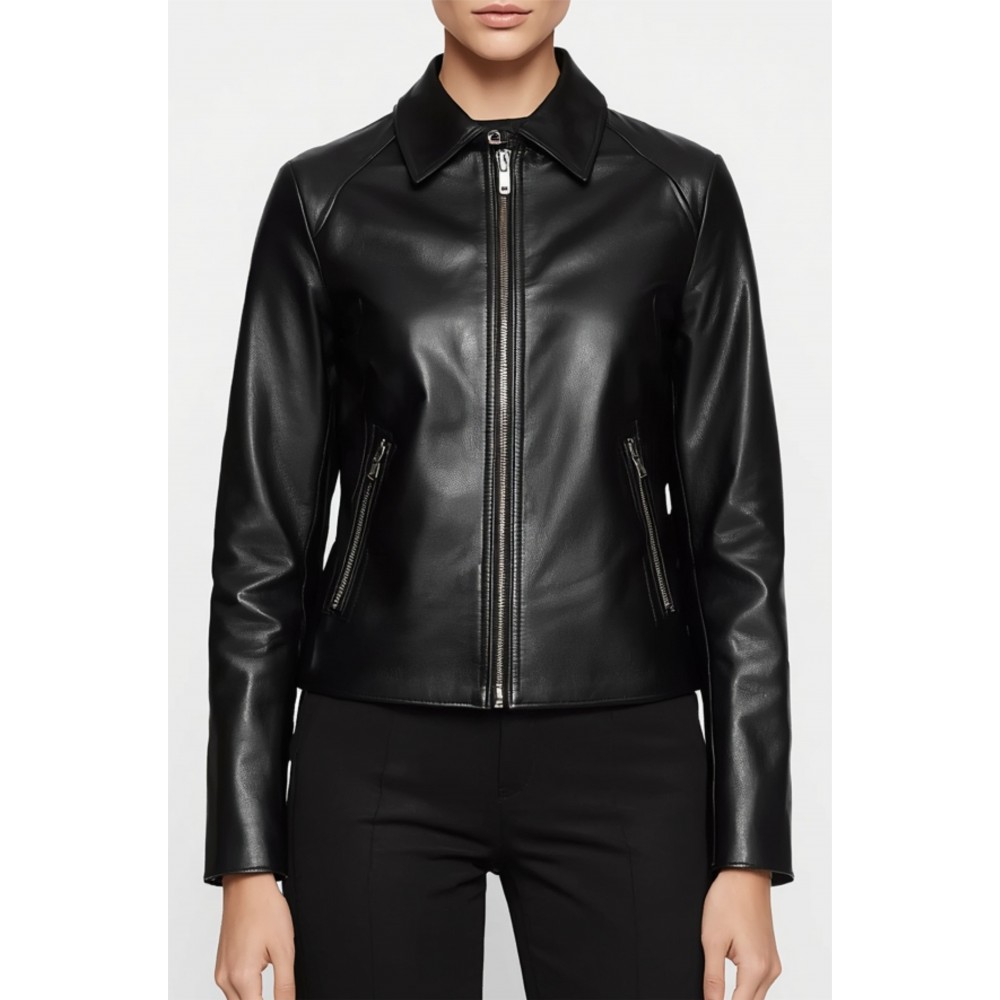 Blouson cuir femme en agneau noir modèle Sibeline