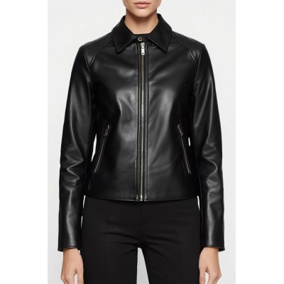 Blouson cuir femme en agneau noir modèle Sibeline