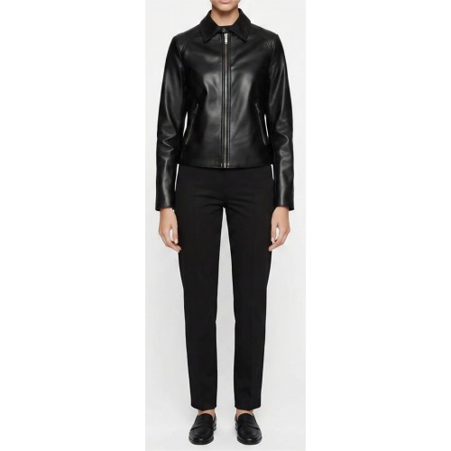 Blouson cuir femme en agneau noir modèle Sibeline