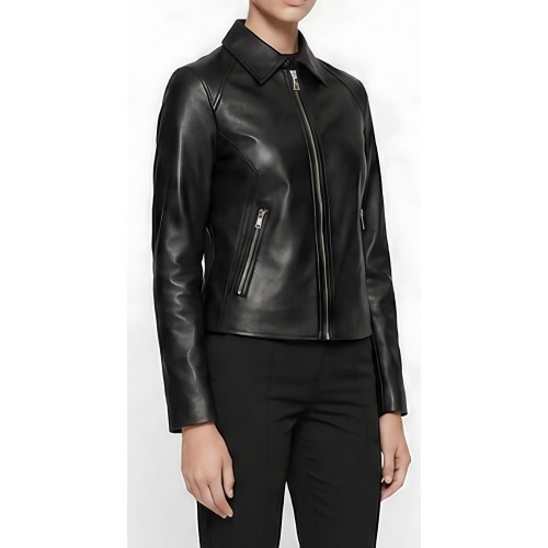 Blouson cuir femme en agneau noir modèle Proline