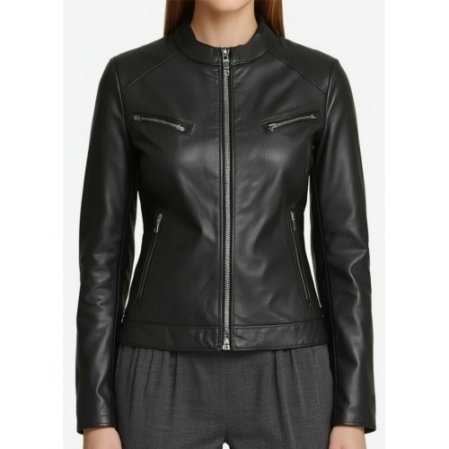 Blouson cuir femme en agneau noir modèle Proline