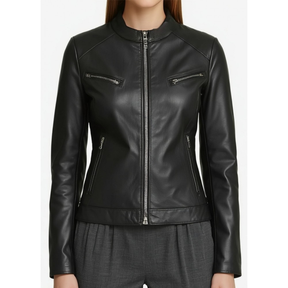 Blouson cuir femme en agneau noir modèle Proline