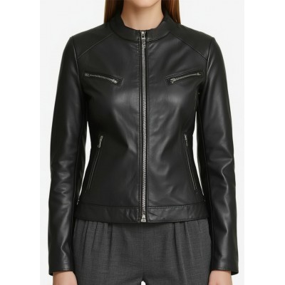 Blouson cuir femme en agneau noir modèle Proline