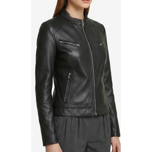 Blouson cuir femme en agneau noir modèle Proline