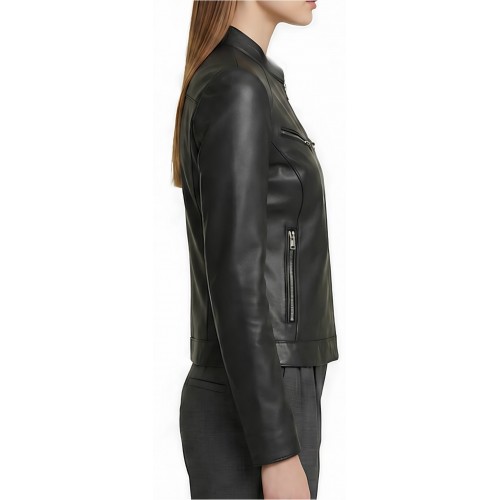 Blouson cuir femme en agneau noir modèle Proline