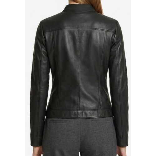 Blouson cuir femme en agneau noir modèle Proline