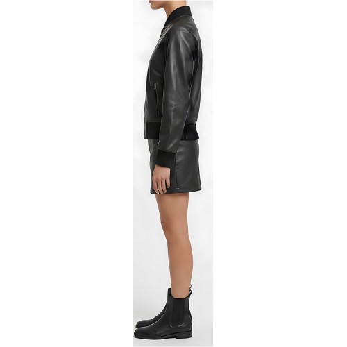 Blouson femme en cuir d'agneau noir modèle Girane