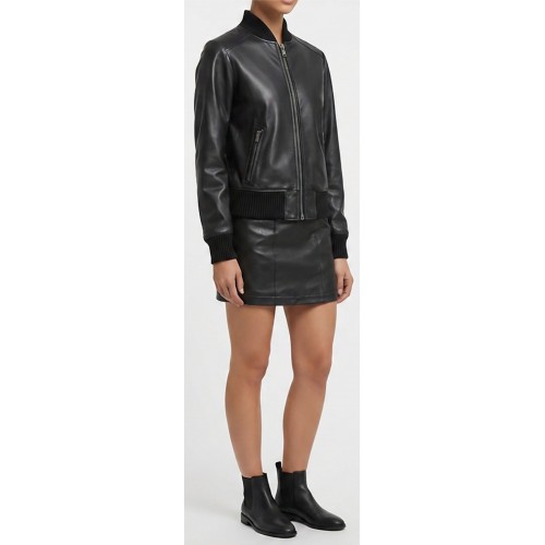 Blouson femme en cuir d'agneau noir modèle Girane