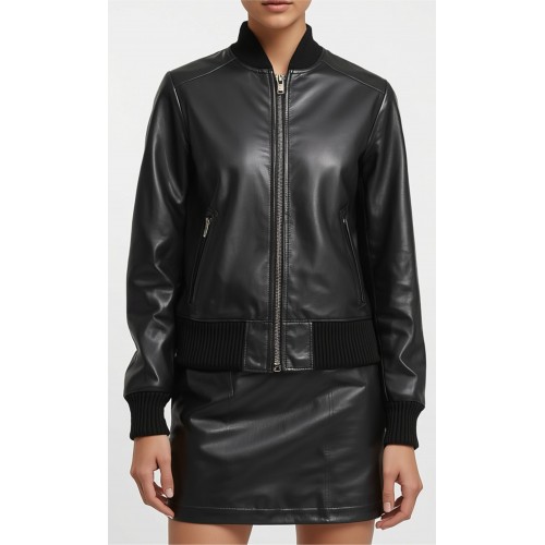 Blouson femme en cuir d'agneau noir modèle Girane
