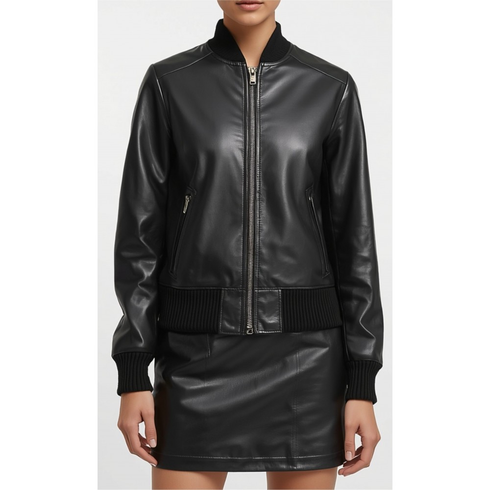 Blouson femme en cuir d'agneau noir modèle Girane