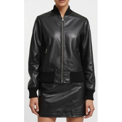 Blouson femme en cuir d'agneau noir modèle Girane