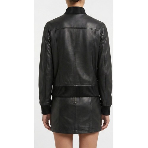 Blouson femme en cuir d'agneau noir modèle Girane