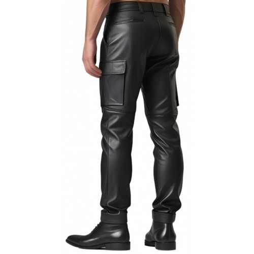 Pantalon style cargo cuir homme en cuir d'agneau noir modèle Allane