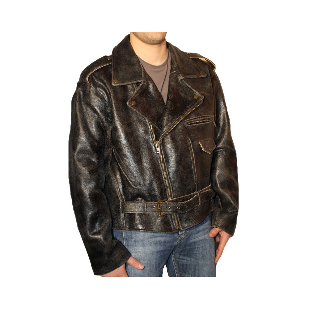 Blouson homme en cuir de vachette marron vintage modèle Rockie