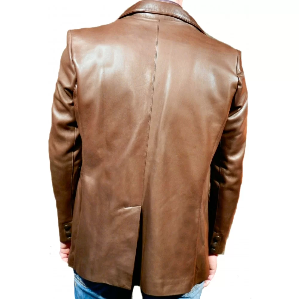 Veste En Cuir D'agneau Oscar De La Renta - Marron, Taille 6, Avec Détail Nœud, Occasion Comme Neuve