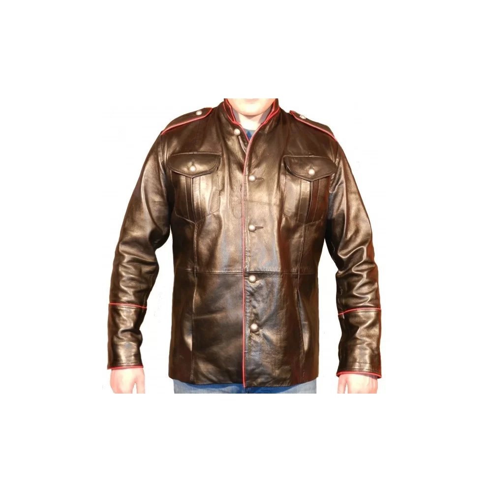 Veste style veste de combat modèle Bastide en agneaux plongé noir et rouge