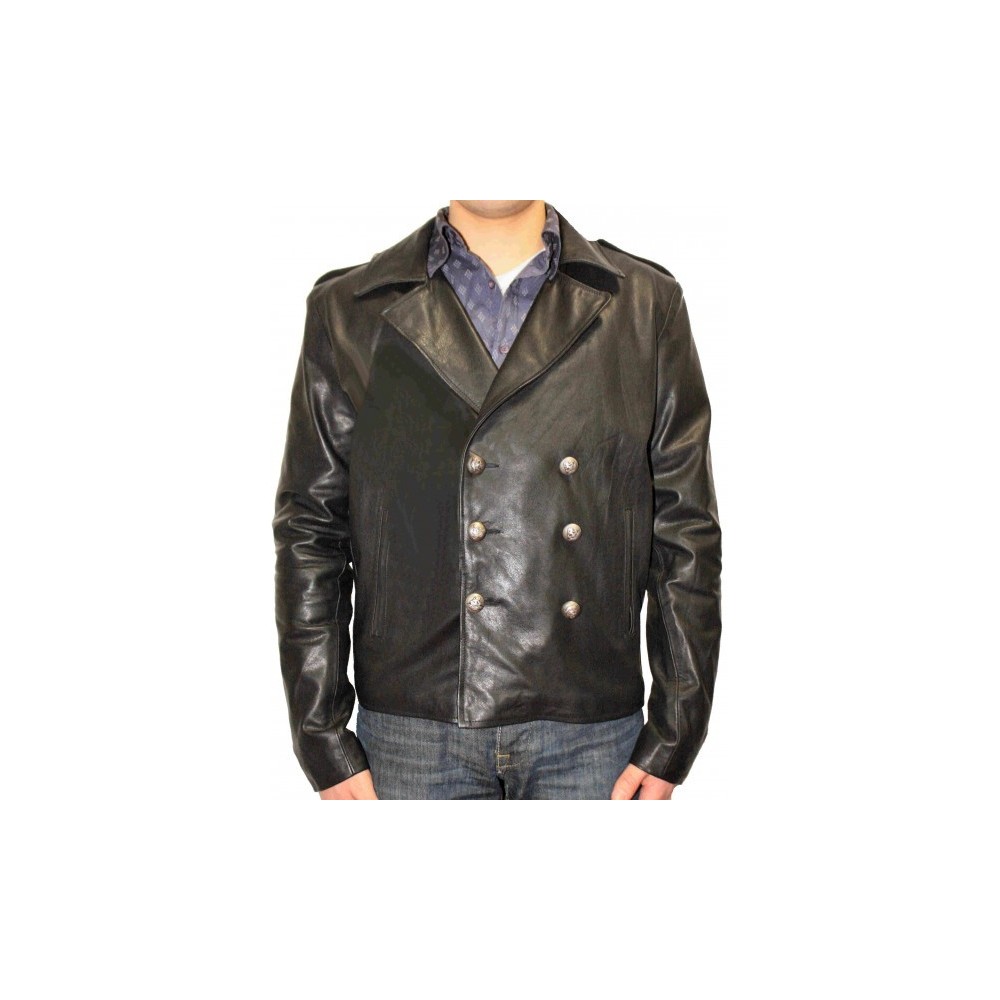 Veste croisée courte type caban modèle Cyril vachette plongée noire