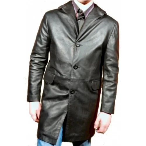 Trois quart manteau modèle Brody en vachette plongée noire