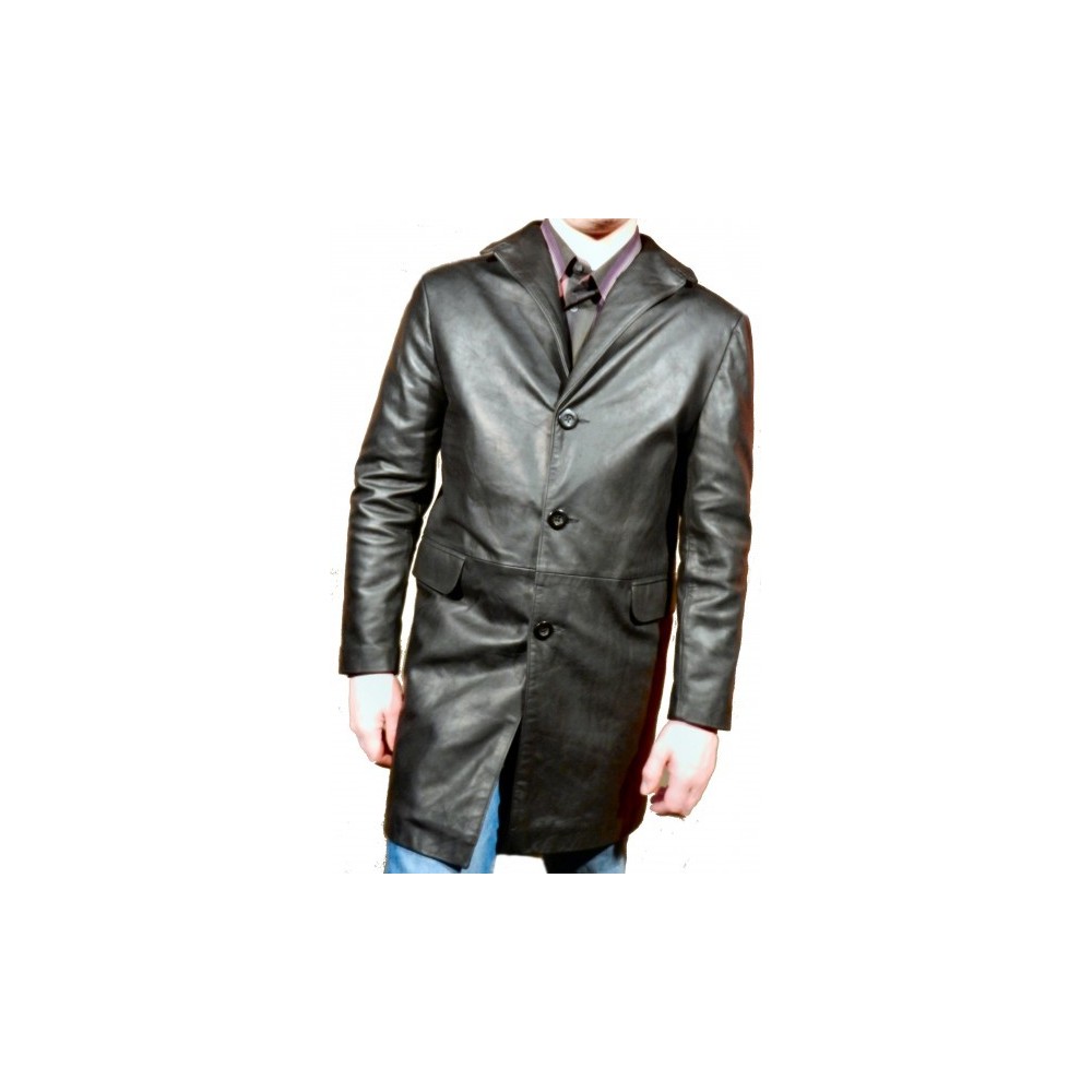 Trois quart manteau modèle Brody en vachette plongée noire