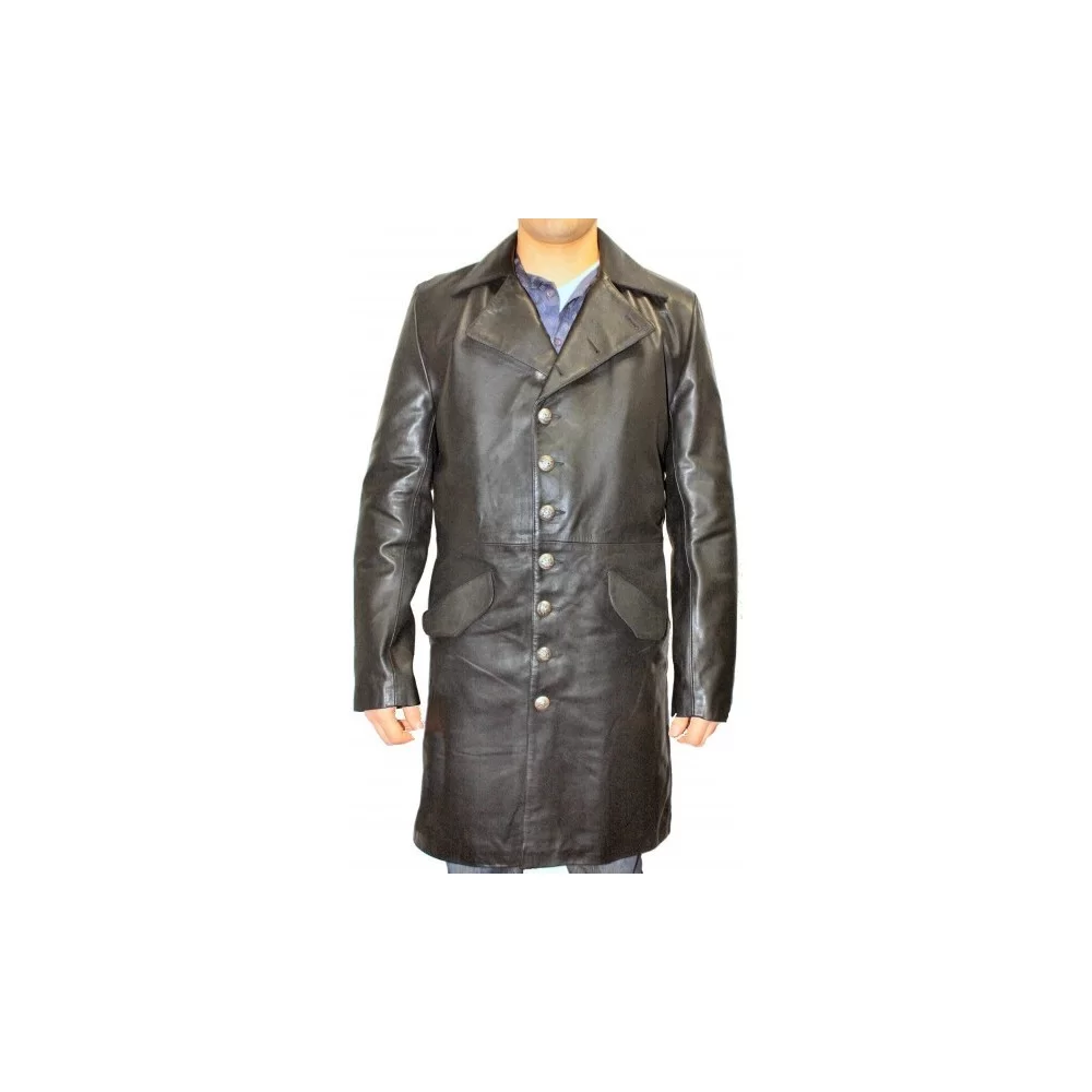 Manteau en cuir de vachette plongée noire modèle Aymeric