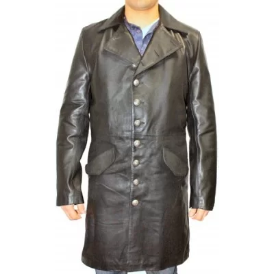 Manteau en cuir de vachette plongée noire modèle Aymeric