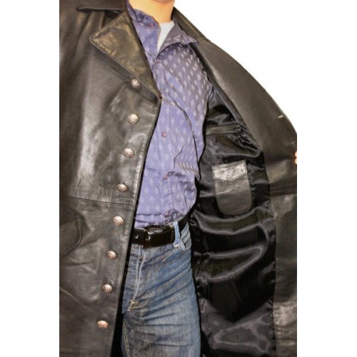 Manteau en cuir de vachette plongée noire modèle Aymeric