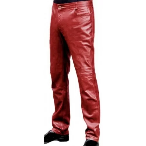 Pantalon jeans cuir homme modèle Icara en agneau rouge