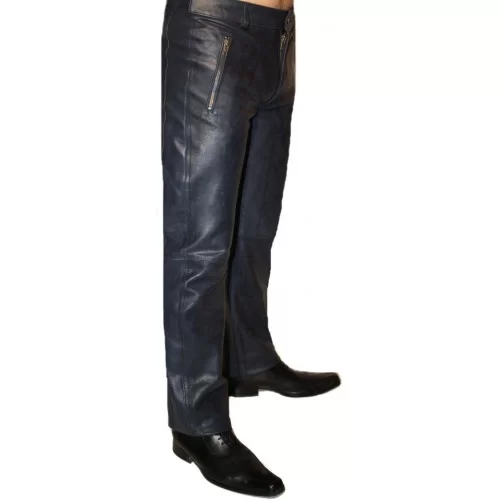 Pantalon cuir homme modèle Steeve en agneau vintage bleu