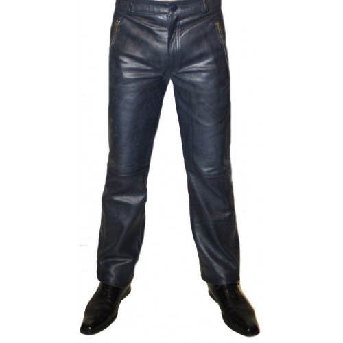 Pantalon cuir homme modèle Steeve en agneau vintage bleu