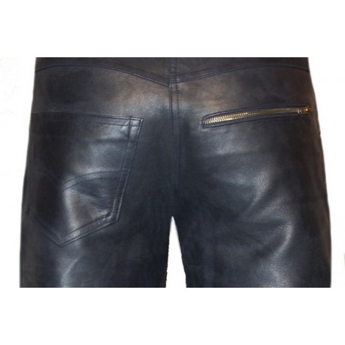 Pantalon cuir homme modèle Steeve en agneau vintage bleu
