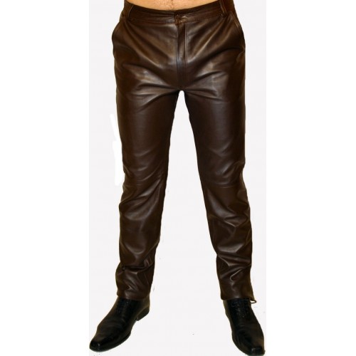 Pantalon homme cuir modèle Trade en agneau marron