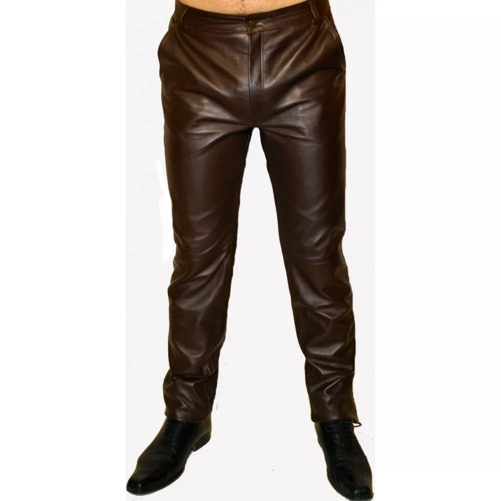 pantalon homme cuir agneau waxy marron modèle Trade sur mesure et