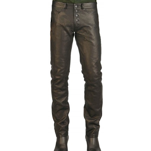 Pantalon cuir jeans modèle Miki en vachette plongée noir