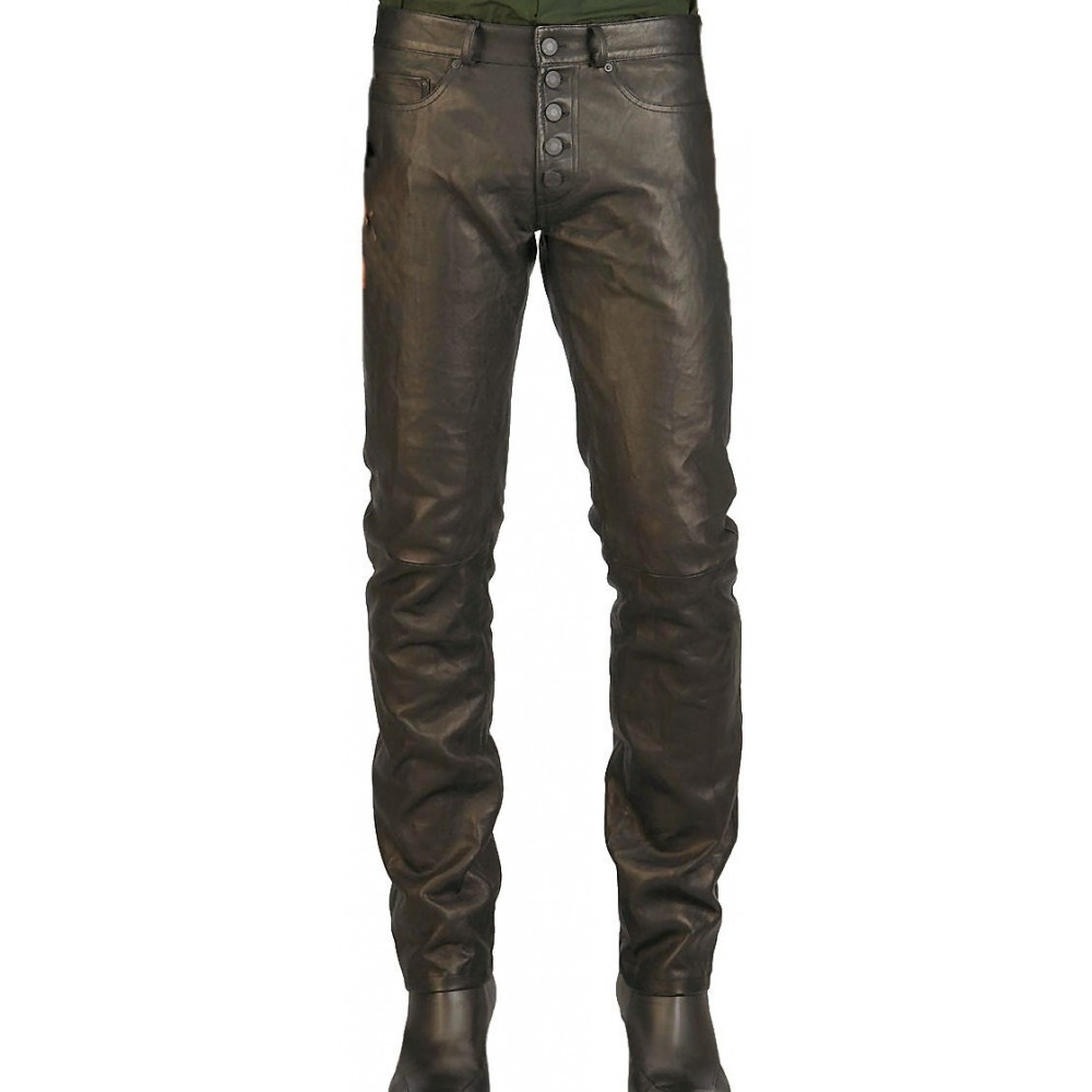 Pantalon cuir jeans modèle Miki en vachette plongée noir