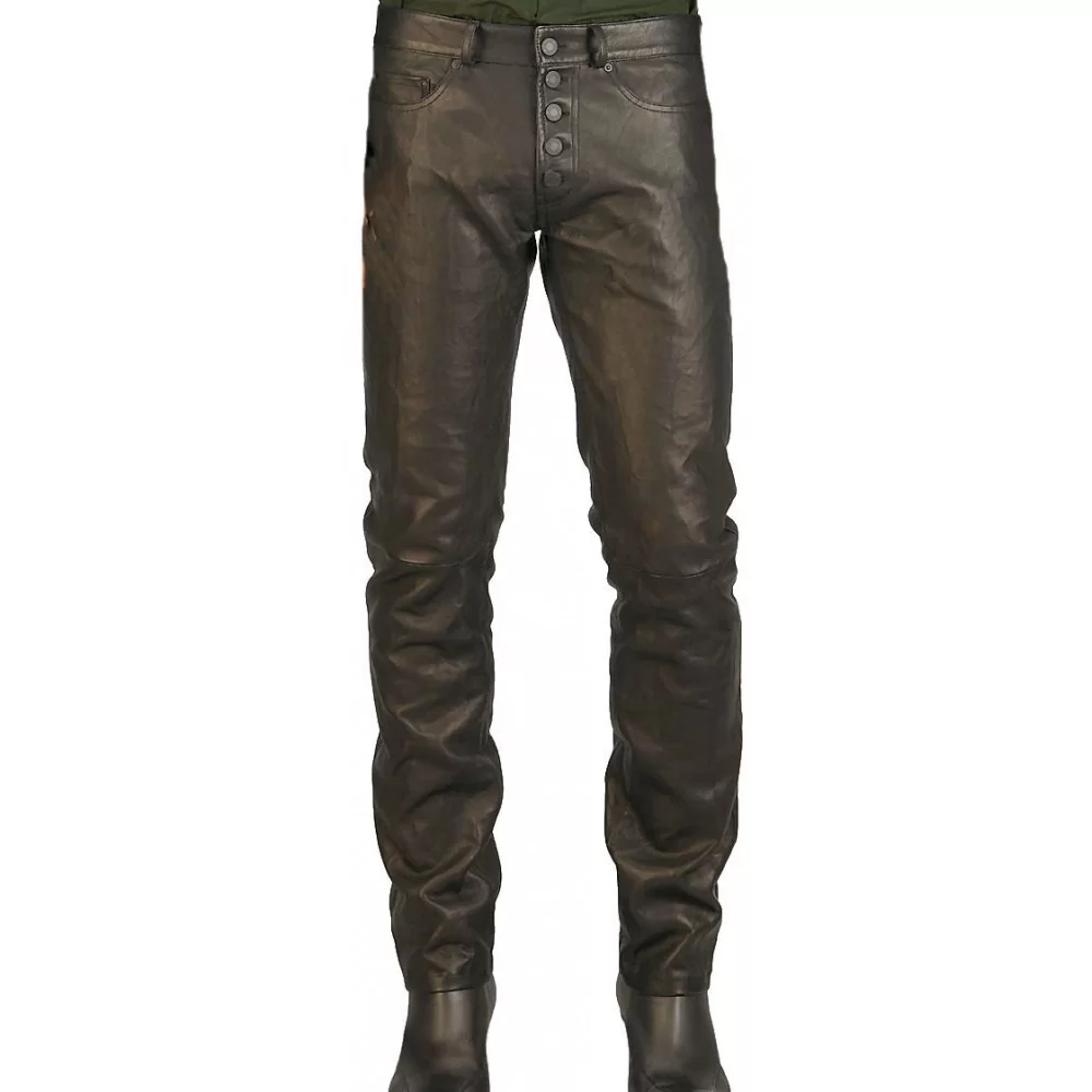 Pantalon cuir jeans modèle Miki en vachette plongée noir