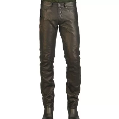 Pantalon cuir jeans modèle Miki en vachette plongée noir