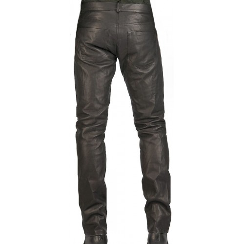 Pantalon cuir jeans modèle Miki en vachette plongée noir