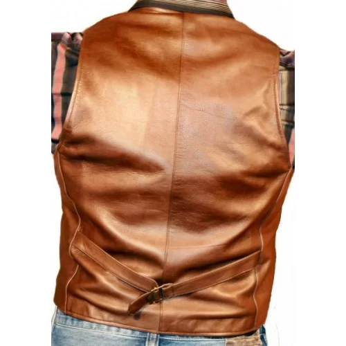 Gilet cuir bimatière agneaux marron modèle Sam