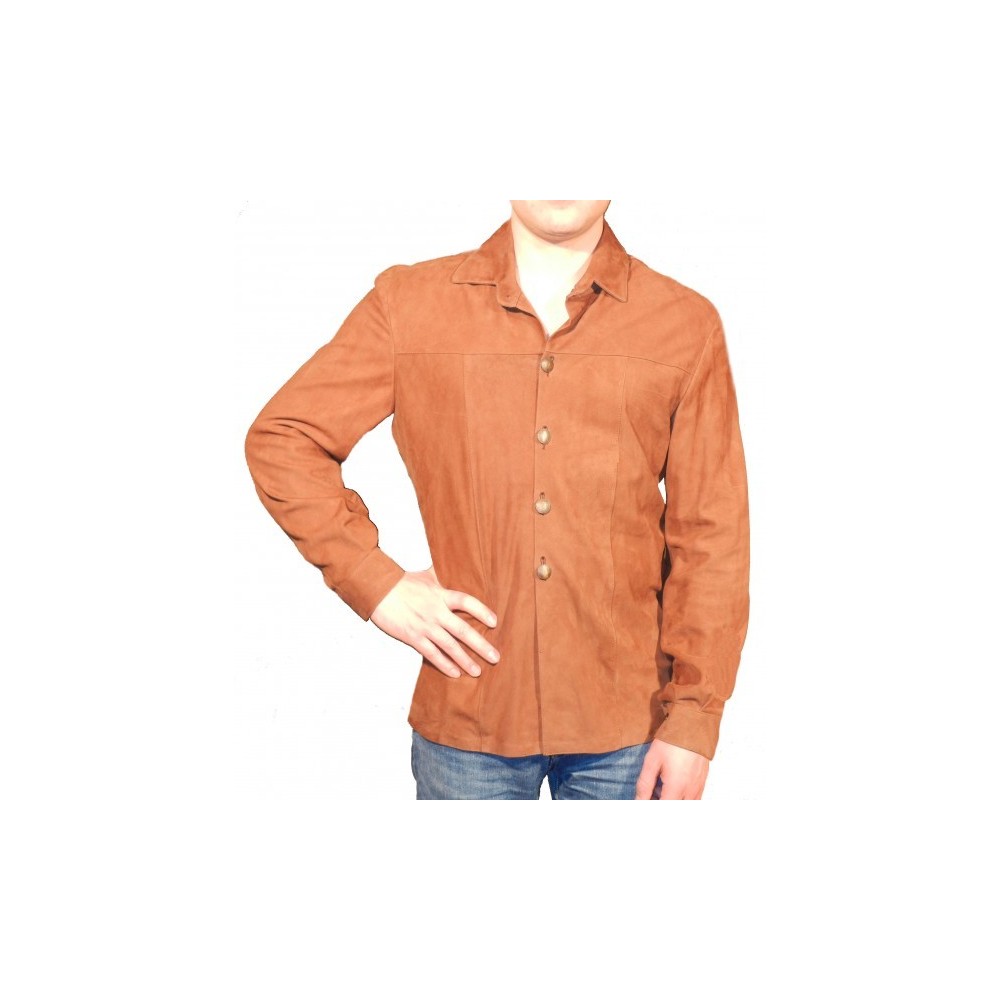Chemise agneau velours façon daim modèle Barry couleur marron clair
