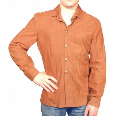 Chemise agneau velours façon daim modèle Barry couleur marron clair