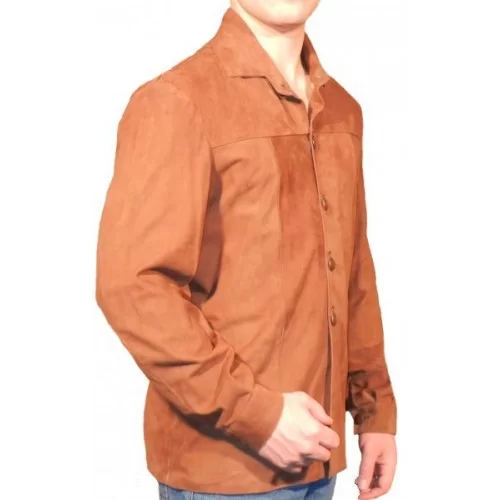 Chemise agneau velours façon daim modèle Barry couleur marron clair