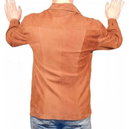 Chemise agneau velours façon daim modèle Barry couleur marron clair