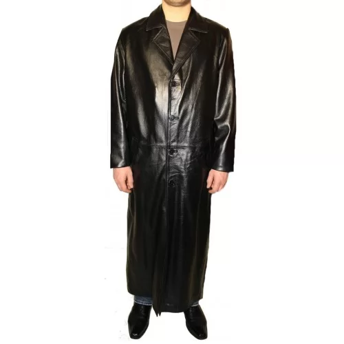 Manteau cuir maxi modèle Richard en agneau noir