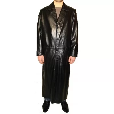 Manteau cuir maxi modèle Richard en agneau noir