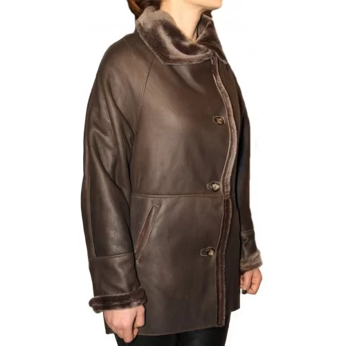 Veste trois quart femme en mouton retourné marron poils courts à l'intèrieur modèle Lys