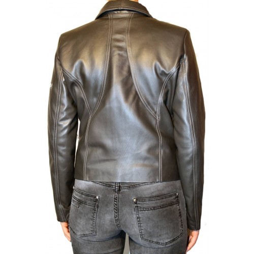 Blouson cuir modèle Pricila agneau noir