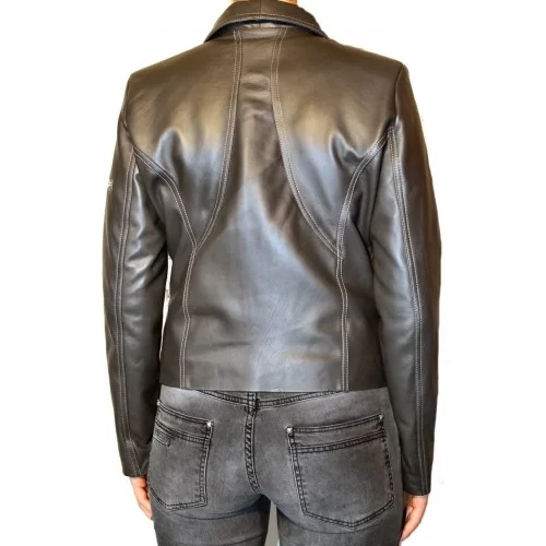 Blouson cuir modèle Pricila agneau noir
