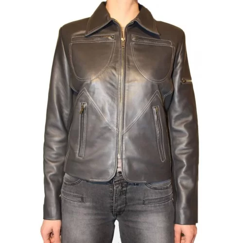 Blouson cuir modèle Pricila agneau noir