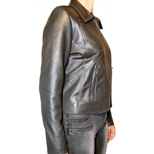 Blouson cuir modèle Pricila agneau noir
