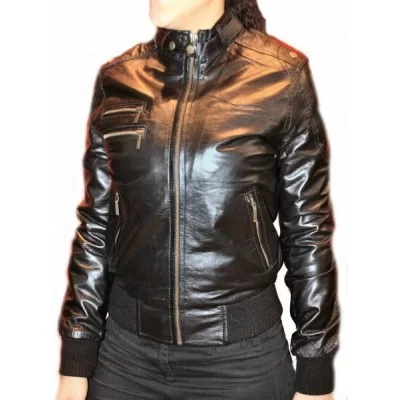 Blouson en cuir d'agneau noir modèle Ode
